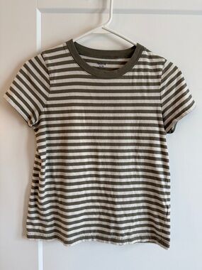 Madewell Striped Short Sleeve Tee in Olive and Cream